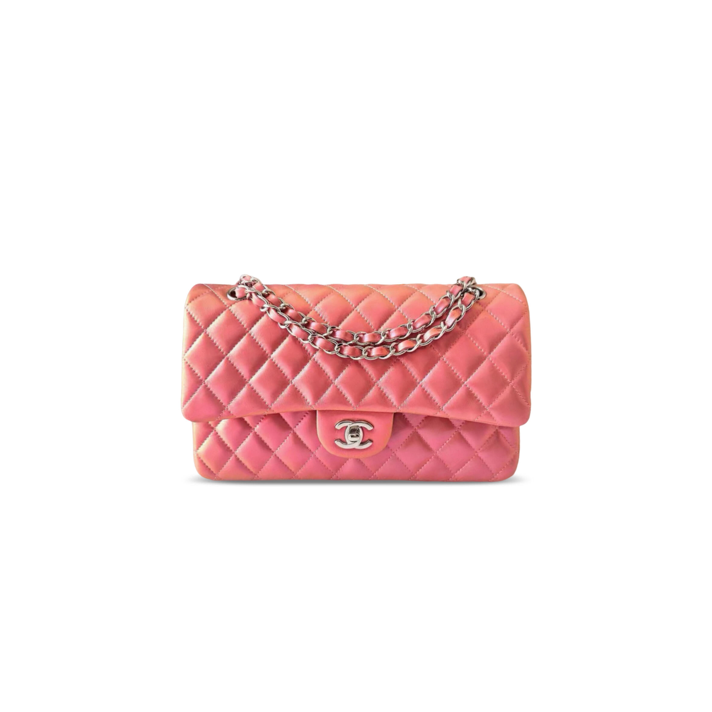 CHANEL IRIDESCENT PINK LAMBSKIN MEDIUM CLASSIC FLAP BAG A01112 (25.5*15*6cm)